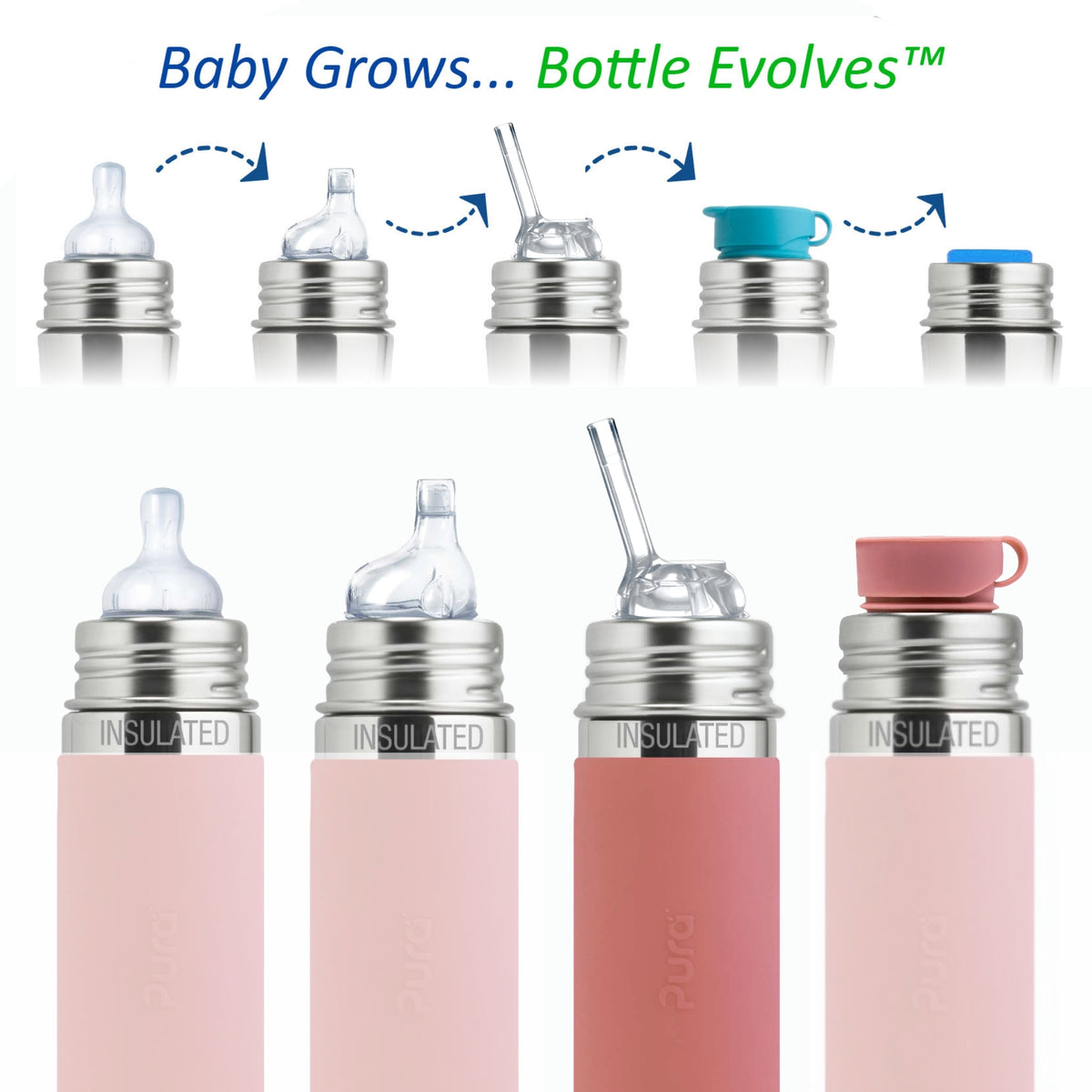 Pura Kiki Isolerad Sugrörsflaska Kiddo 260 ml / rose