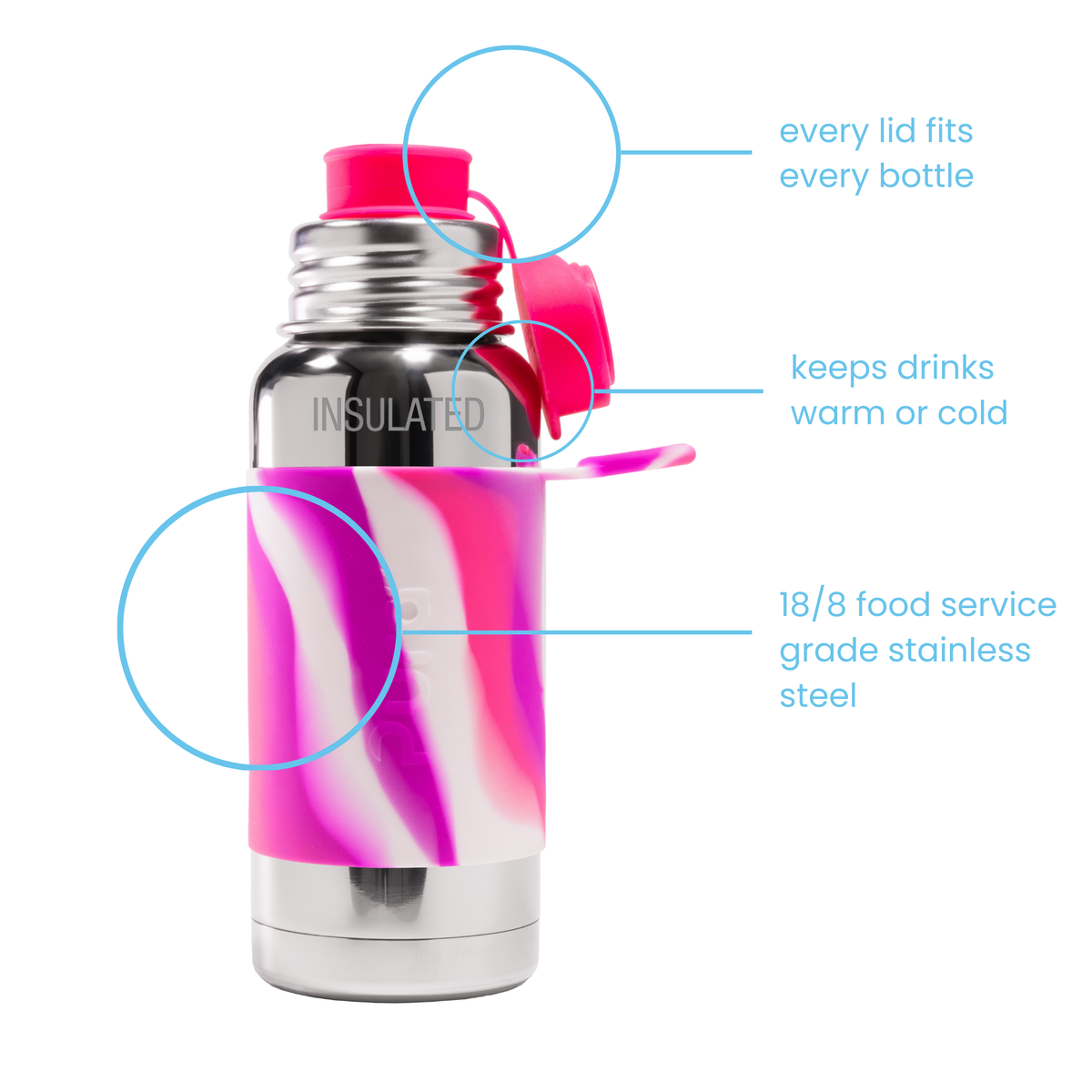 Pura Isolerad Vattenflaska 475 ml / pink swirl