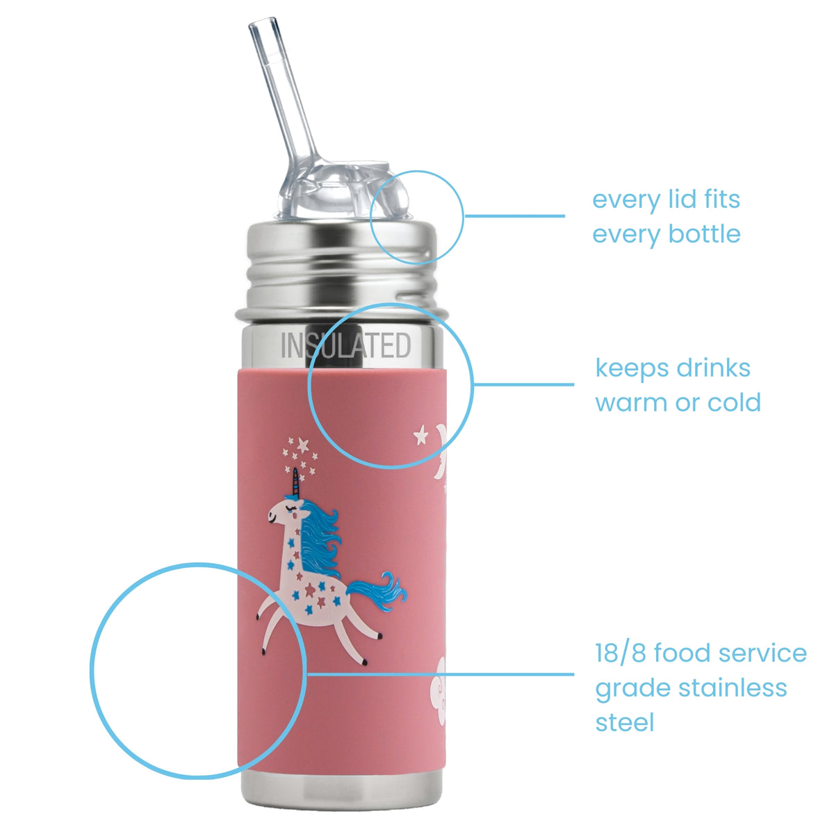 Pura Kiki Isolerad Sugrörsflaska Kiddo 260 ml / unicorn