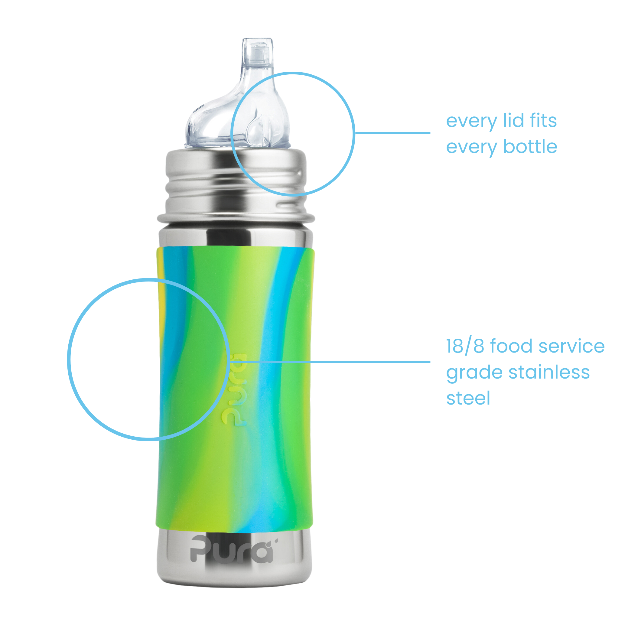 Pura Kiki Tudflaske 325 ml / aqua swirl