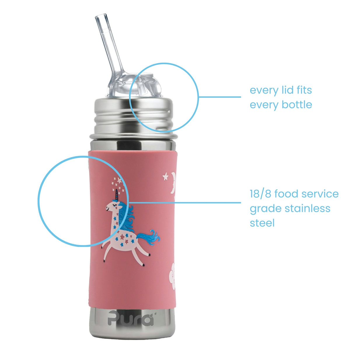 Pura Kiki Sugrörsflaska Kiddo 325 ml / unicorn