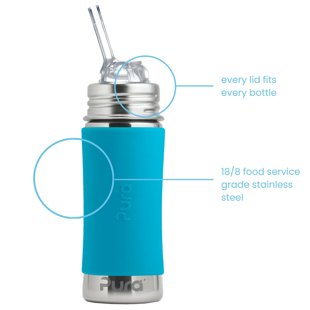 Pura Kiki Sugrörsflaska Kiddo 325 ml / aqua