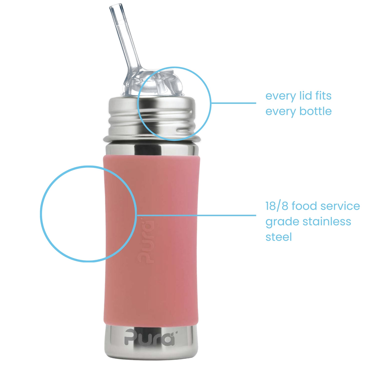 Pura Kiki Sugrörsflaska Kiddo 325 ml / rose