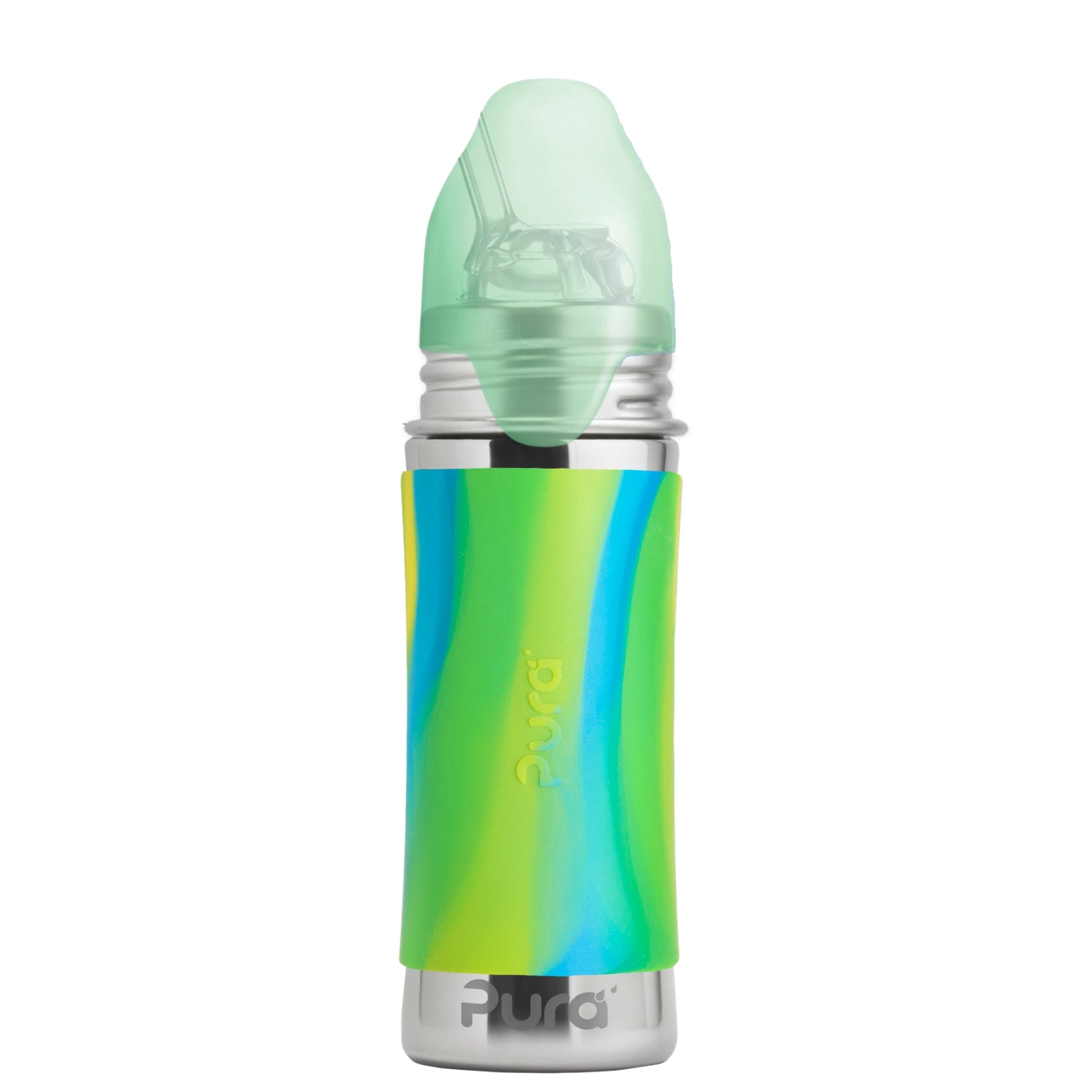 Pura Kiki Flaske m/sugerør Kiddo Free-Flow 325 ml / aqua swirl