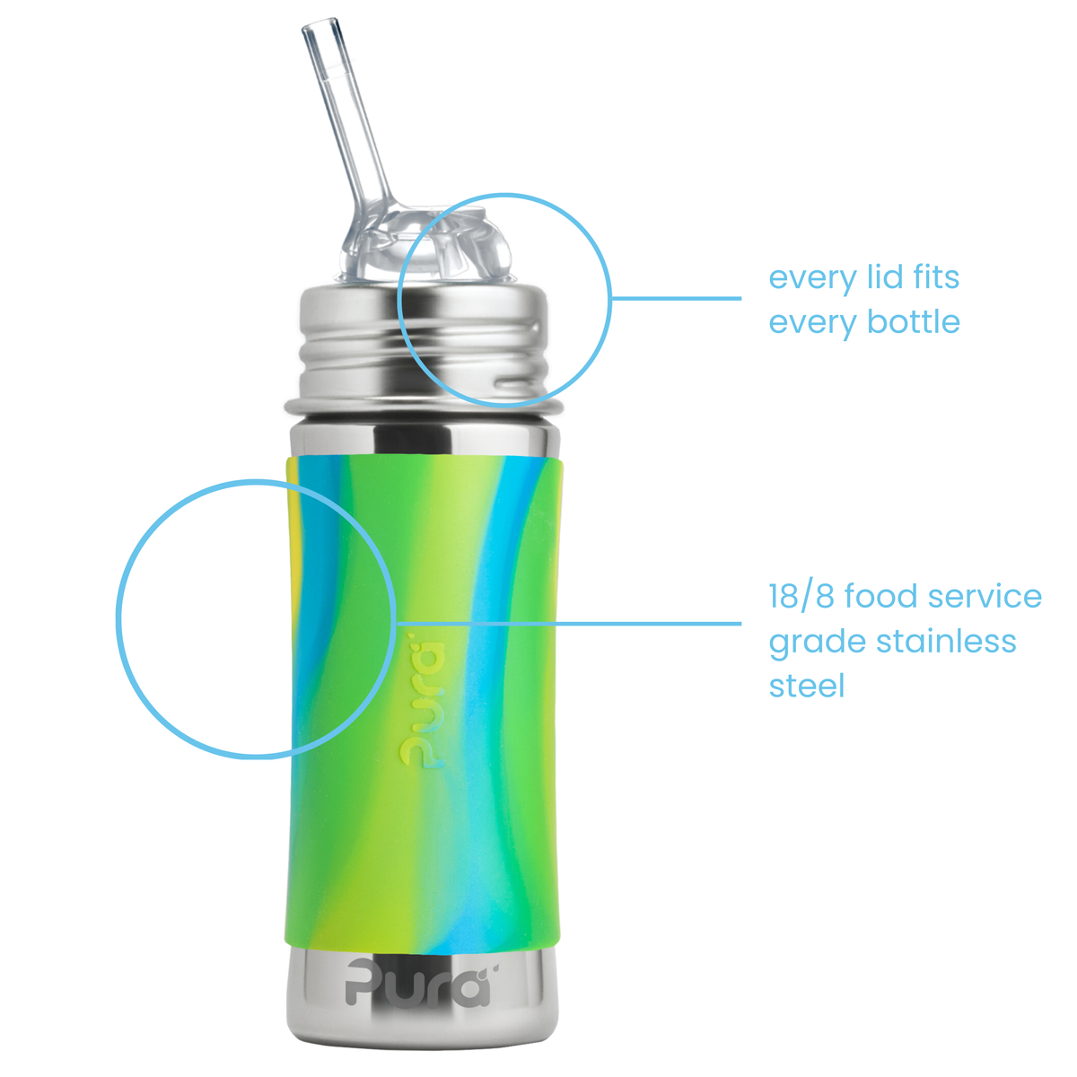 Pura Kiki Sugrörsflaska Kiddo 325 ml / aqua swirl