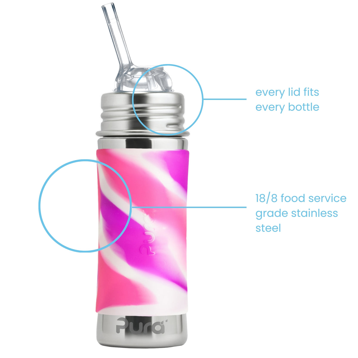 Pura Kiki Sugrörsflaska Kiddo 325 ml / pink swirl